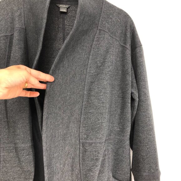 Eddie Bauer Heathered Charcoal/Dark grey Camp Fleece Wrap Cardigan Sweater M - Picture 10 of 16